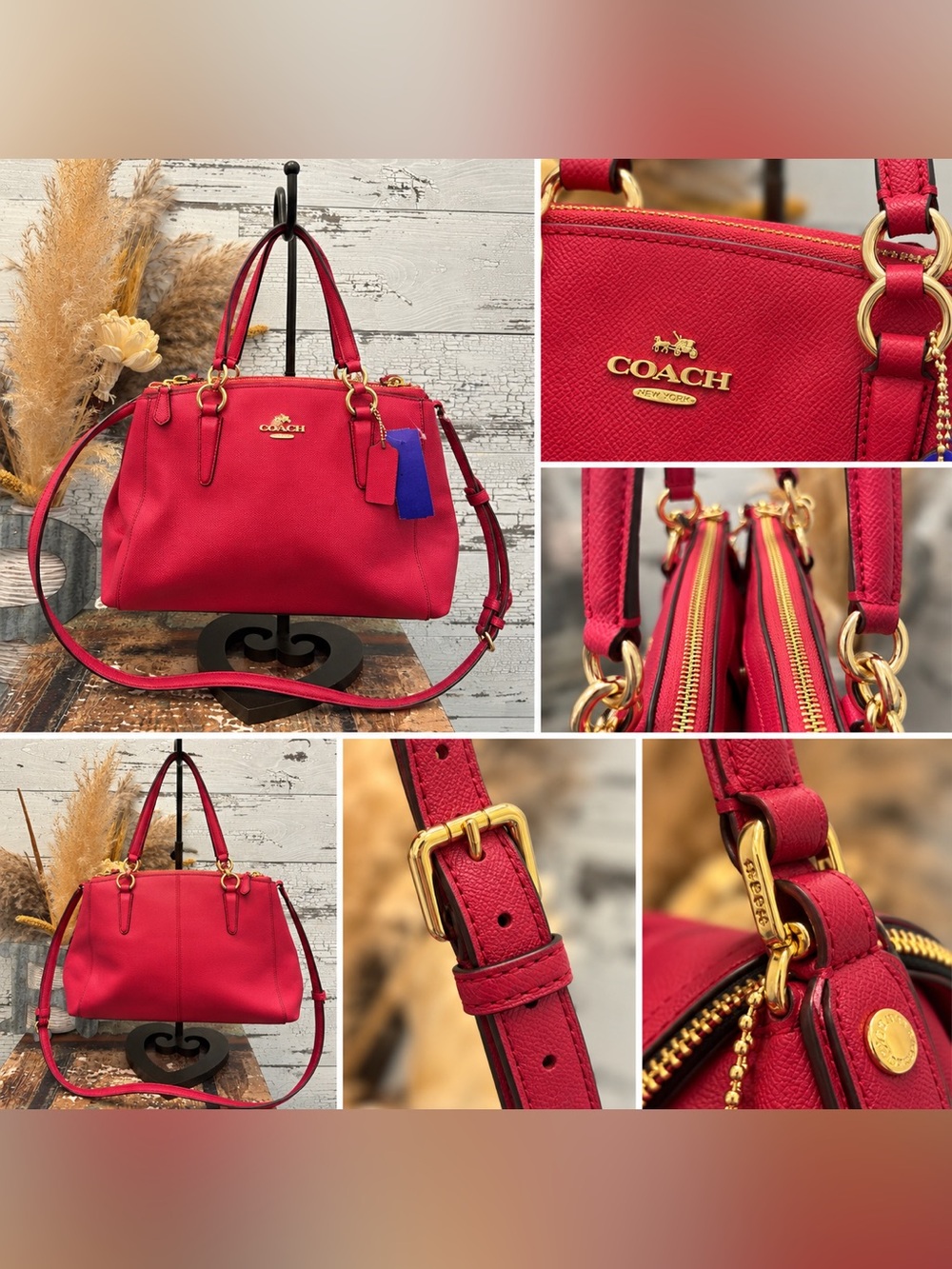 Coach Pebbled Christie Satchel Red/ Pink with Gold Hardware
